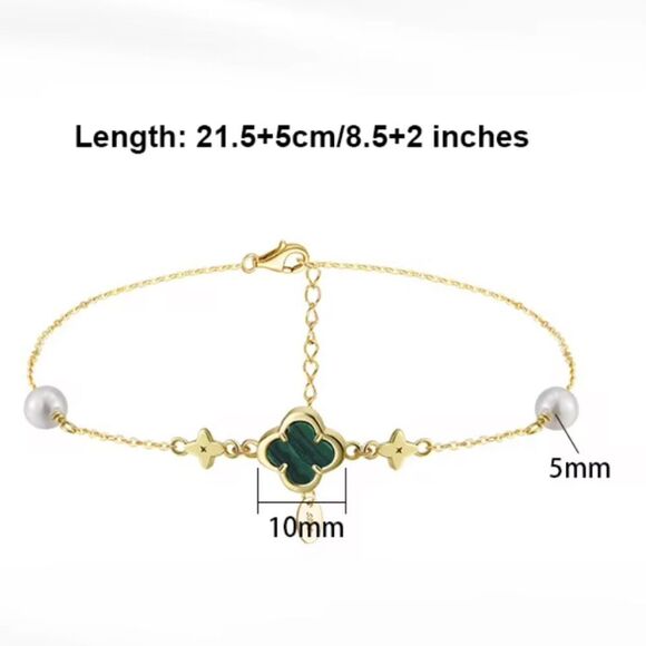 ENA925 14k Over Sterling Silver Malachite Green Anklet - Picture 5 of 5